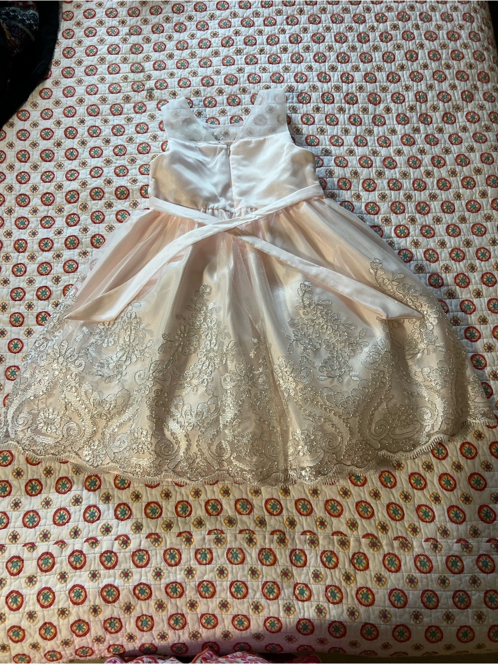 American Princess Pink Ivory Beaded Floral Lace Fit & Flare Girls Dress Size 6 - Picture 6 of 10